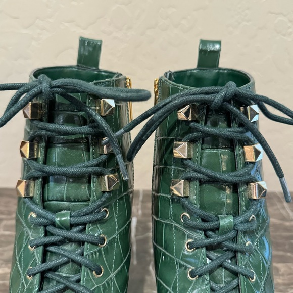 Michael Kors Haskell Crocodile Embossed Leather Combat Boots - Picture 7 of 14